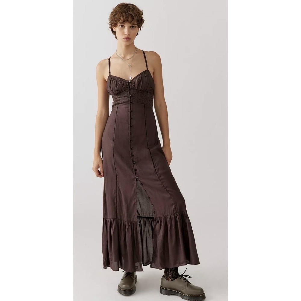 Urban Outfitters Brown Maxi Slip Dress with Buttons with tags